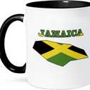 3dRose mug_58778_4 "Jamaican flag in the outline map and word Jamaica" Two Tone Black Mug, 11 oz, Multicolor