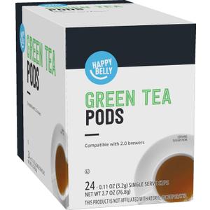 Happy Belly Tea Pods Compatible with 2.0 K-Cup Brewers, Green Tea, 24 Count (Previously Solimo), BBD 10/02/2027