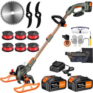 13-Inch String Trimmer Cordless,(2 x 21V 5.0Ah Batteries & Charger), Trimmer/Edger/Lawn Mower/Brush Cutter 4-in-1, Electric Weed Wacker with Auto Rope Spool Feed, 3 Cutting Methods21T