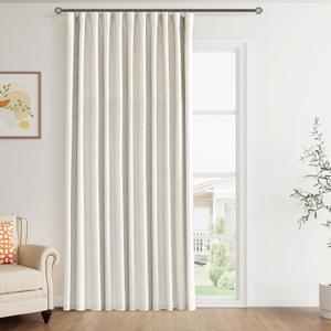 Joywell 100% Blackout Extra Wide Linen Curtains 84 Inch Long for Bedroom Natural Black Out Curtain Back Tab Thermal Insulated Drapes for Sliding Glass Door Window Cream Ivory 1 Panel,70 x 84