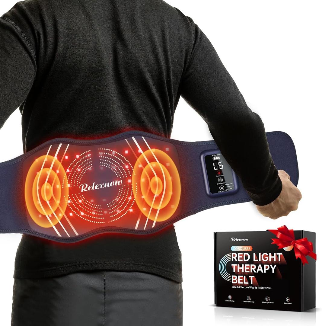 Red Light Therapy Belt for Body, Cordless Infrared Light Therapy Wrap with Vibration 660nm 850nm, Heating Light Therapy Wrap Belt for Back Shoulder Waist Muscle, Black