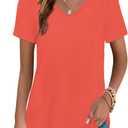 Elesomo Womens T Shirts V Neck Summer Short/Long Sleeve Cotton Tops Tees L