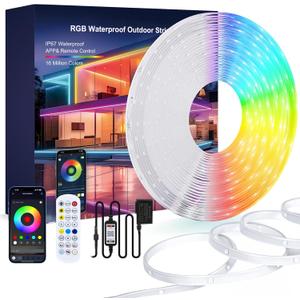 SILFU Outdoor LED Strip Lights, 100FT Waterproof IP67 Led Lights for Bedroom RGB, 24Key 2.4G Remote with App Control, Music Sync Color Changing Rope Lights for Room Decoration