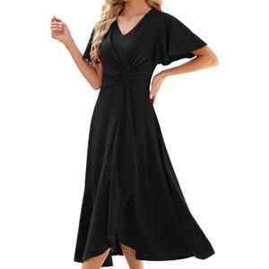 QMZ Wedding Guest Dresses for Women Have Pockets Cocktail Dress Ruffle Sleeve A Line Evening Party Formal Dresses for Women, Large