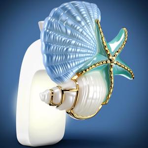Wall Fragrance Plug in with Night Light Compatible with Bath & Body Works WallFlower Fragrance, Marine Style Essential Oil Diffuser Plug with Rotary Design (Shell Starfish Conch)