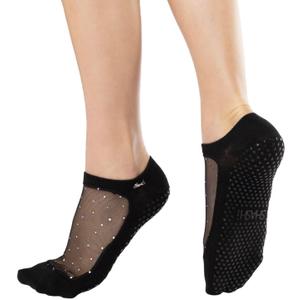 SHASHI Sparkle Mesh Socks for Women – Shimmer, Full-Coverage Non Slip Socks for Barre, Yoga and More (Gray, S)