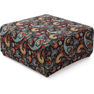 YISUN Ottoman Cover Square, Stretch Printed Ottoman Slipcover Square, Thick Storage Ottoman Covers Washable Footrest Stool Cover Protector with Nonslip Elastic Bottom