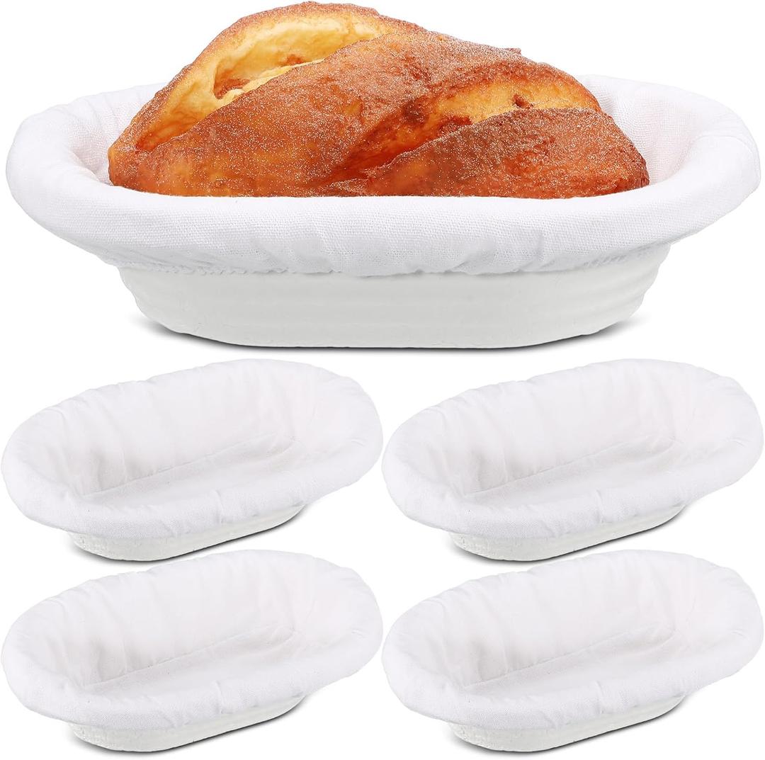 Baderke 4 Sets Banneton Bread Proofing Basket 10 Inch Wood Pulp Sourdough Proofing Basket Oval Shaped Non Stick Sourdough Banneton Bowl and Liners for Bread Baking Supplies