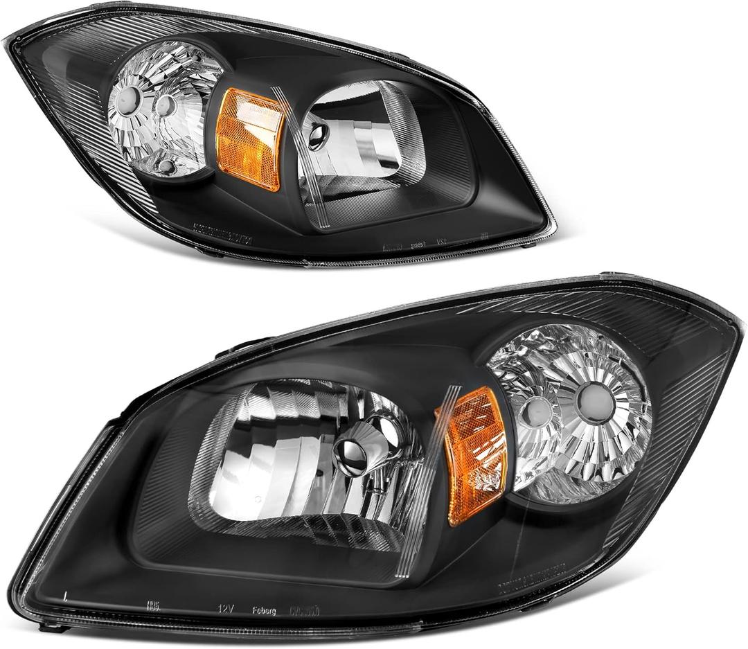 AUTOSAVER88 Headlights Assembly Compatible with 2005-2010 Chevy Cobalt/ 2005-2006 Pontiac Pursuit/ 2007-2009 Pontiac G5 Black Housing Amber Reflector Clear Lens