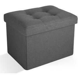 Docvania Small Folding Storage Ottoman, Foot Rest Stool Short Ottoman, Foot Rest for Couch, Footrest Stool Seat for Bedroom and Living Room, Padded with Thick Sponge, 16X12X12in Dark Grey