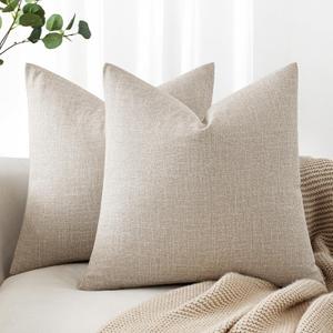 MIULEE Pack of 2 Decorative Linen Burlap Pillow Covers Farmhouse Boho Accent Pillowcases for Sofa Car Couch Bedroom Living Room Decor 20x20 Inch Taupe
