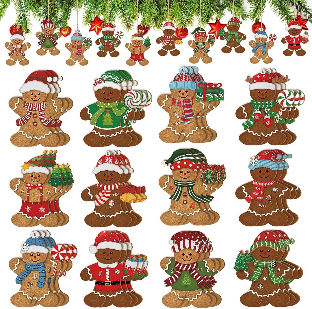 36 Pcs Gingerbread Ornaments for Tree Gingerbread Christmas Decorations Wooden Ginger Bread Man Ornament Xmas Hanging Crafts Cutout Wood Decoration Home Indoor Decor Holiday Party Supplies Winter