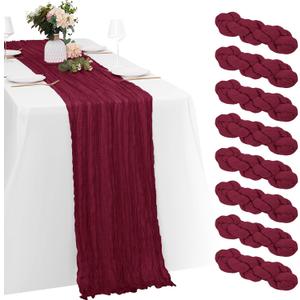 8 Pack Burgundy Cheesecloth Table Runners 20x120 Inch Gauze Table Runner 10FT Easter Cheese Cloth Table Runner Rustic Sheer Runner for Wedding Baby Shower Birthday Party Table Decor