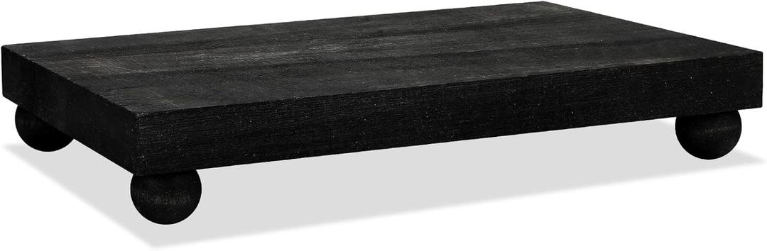 Amyhill Wood Pedestal Stand Kitchen Soap Tray Farmhouse Wooden Riser Stand for Kitchen Bathroom Counter Table Decor Plant Candle Vases Display(Classic,Black,12 x 7 Inch)