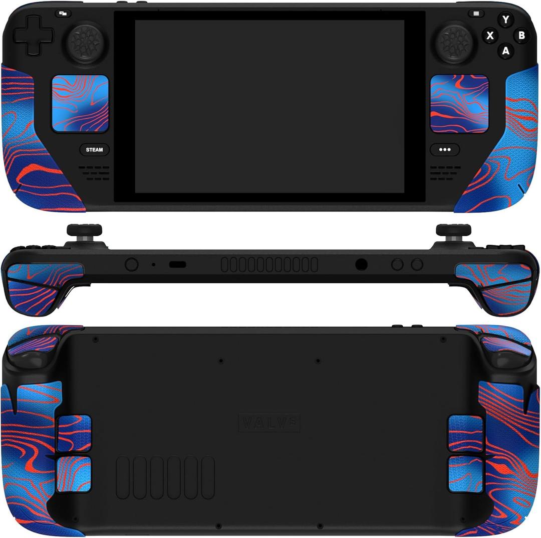 PlayVital Premium Split Handle Grips Soft Rubber Grip Pads for Steam Deck LCD & OLED, Trackpads Skin Grip Trigger Back Button Grip with Thumb Grips - Hexagonal Diamond Textured Damascuscamo