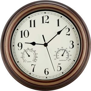Rsobl 12 Inch Indoor Outdoor Wall Clock Waterproof with Temperature and Humidity Combo,Battery Operated Non Ticking Silent Clock Wall Decorative