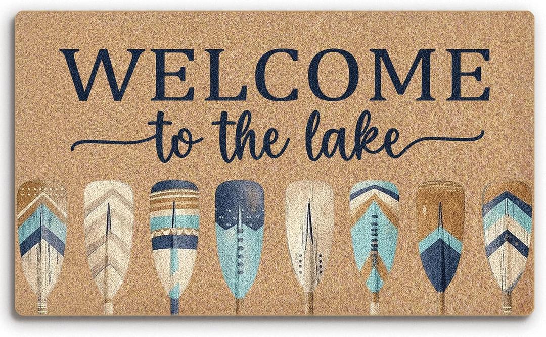Lake House Coco Coir Doormat Door Welcome Mat for Home Entrance Front Door, Welcome to the Lake, Lake Life Decor Boat Paddle Floor Mats for Outdoor Outside Entryway 30x17 Inch