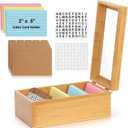 3x5 Index Card Holder with Dividers Bamboo Index Card Organizer Index Card Storage Box 150 Index Flash Cards 25 Index Cards Dividers 2 Letter Smile Stickers for Office Business Home (3 x 5 Inches)
