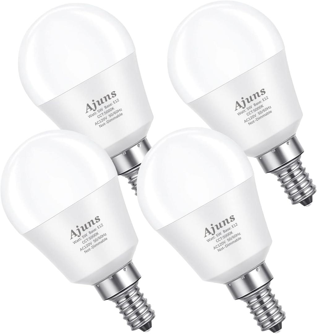 LED Ceiling Fan Light Bulbs 40W Equivalent 120V LED Candelabra Bulb 5W Daylight White 5000KUsed for Branch Chandeliers, Vanity Mirror Light, E12 Base 4Pack