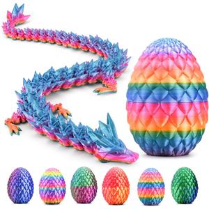 3D Printed Dragon,Mystery Easter Crystal 3D Dragon Egg,Dragon Eggs with Dragon Inside,3D Printed Animals Fidget Desk Decor (Rainbow, 17in)
