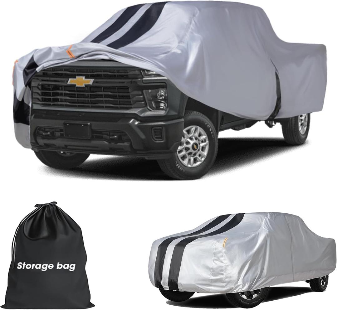 Silverado 2500 Truck Cover Custom Fit 2020-2026 Crew Cab Short Bed(6.9') with Door Zipper, 10 Layers Outdoor Heavy Pickup Truck Cover Waterproof All Weather, Wind Dust Sun Protector.