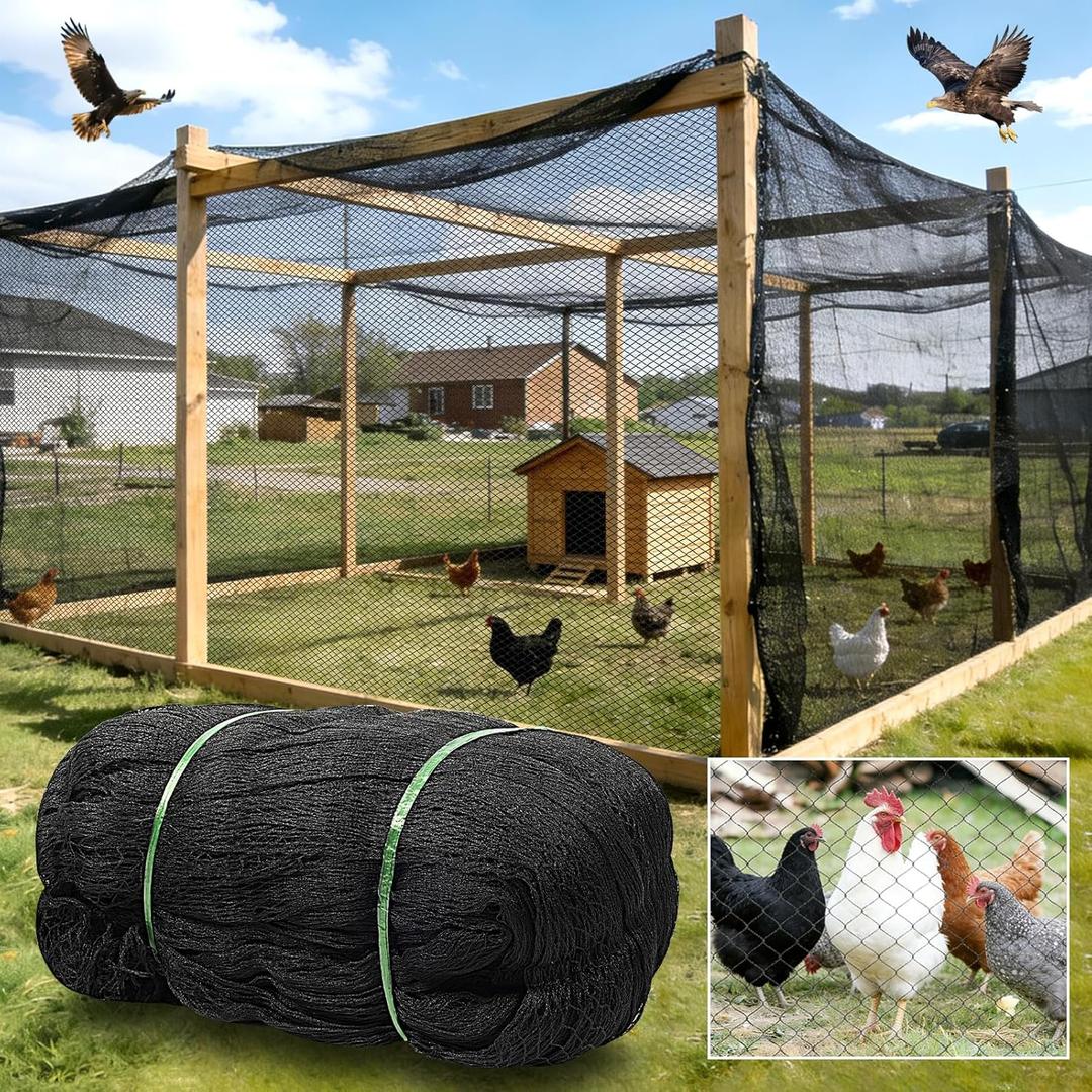 50x50ft Heavy Duty HDPE Poultry Netting,2.4" Bird Netting for Chicken Coop Run Chicken Pen,Strong Chicken Run Net Against Hawk & Predator,Tangle-Free UV Resistant (50FT)