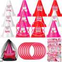 12 Set Valentines Day Ring Toss Games with Plastic Cones and Rings Stickers Storage Bags Valentines Galentines Day Party Games Red Pink Ring Toss Combo Set for Indoor Outdoor Party Supplies