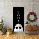 Likjad Boo Ghost Door Cover Decorations, Spooky Ghost Doorway Curtains Door Covers Banners Photography Background Backdrop for Indoor Outdoor Halloween Party Decor, 35 * 79 Inch