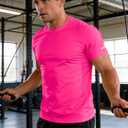 Workout Shirts Men Moisture Wicking Quick Dry Running Short Sleeve (Pink)
