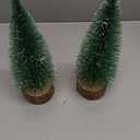 4 PCS Artificial Mini Christmas Trees, 7.9IN Bottle Brush Trees with 2 Modes Timer LED String Lights, Button Cell Battery Powered Desktop Pine Trees with Wooden Base for Home Xmas Decor (Warm White)