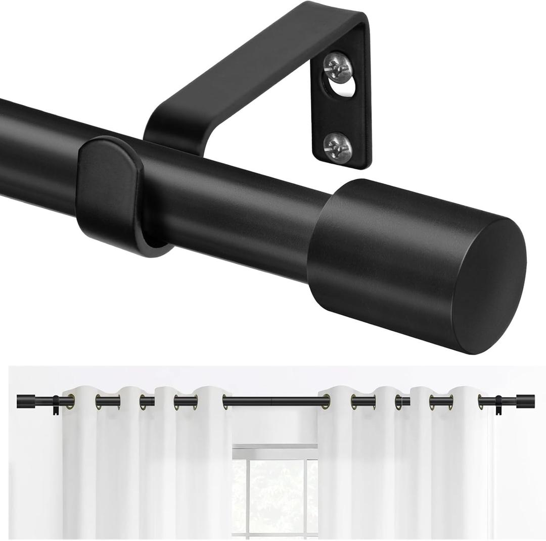 TONIAL Curtain Rod 16 to 30 Inch(1.3 to 2.5 ft), Adjustable Splicing Window Curtain Rods, 3/4 Drapery Rods for Windows, Decorative Single Rod with Modern Cap Finial, Black