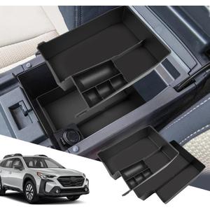 SXCY Fit for 2020-2024 2025 Subaru Outback Center Console Organizer 2023-2025 Outback Accessories Armrest Console Tray 2023 2024 2025 Outback Console Organizer(Upper+Lower 2 PCS Box) (Black)
