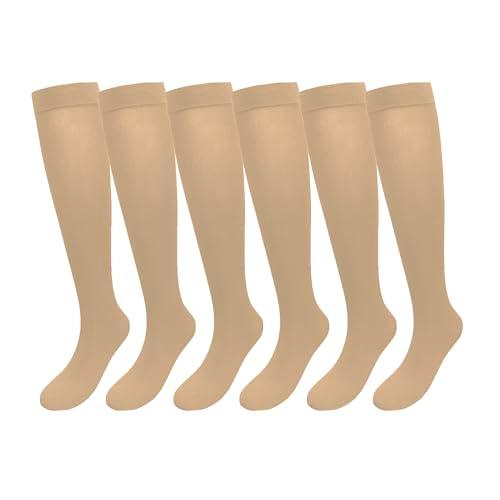 Vpogn 6 Pairs Women Opaque Stretchy Nylon Knee High Stockings Trouser Socks (US, Alpha, One Size, Regular, Regular, 6, Nude)