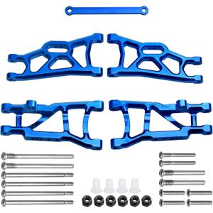 4PCS Aluminum Front & Rear Suspension A-Arms Set and Tie Bar for 1/10 Traxxas Slash 2WD Upgrades Parts, Replacement of 2555 3631 2532 (Blue)