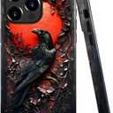 DAIZAG Case Compatible with iPhone 16 Pro,Glossy Durable Shock Protection Cover for Girl Women,Crow Bird Moon Gothic Dark Wooden