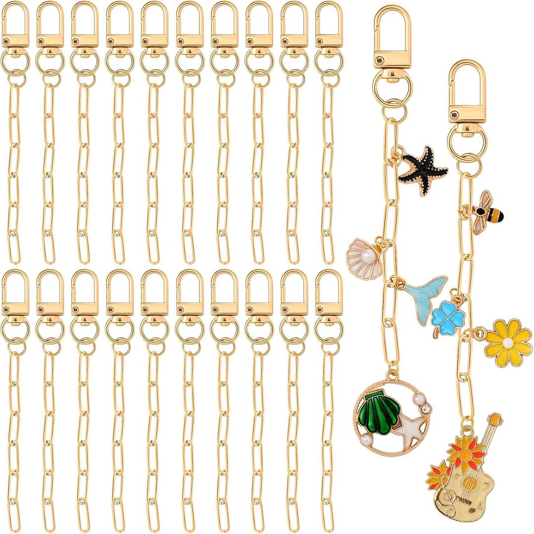 Liliaafar 50 Set Keychain Making Kit Metal Keychain Clips with Key Ring Swivel Snap Hook Lobster Claw Clasps and Extender Chain Bulk for DIY Craft Supplies Jewelry Bags Accessories Gift (Gold)