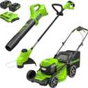 Greenworks 48V (24V x 2) 21" Brushless Self-Propelled Mower+12" String Trimmer+320CFM Blower,(2) 5.0Ah Batteries and 4A Dual Port Charger