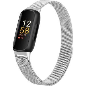 JKD Metal Bands Compatible with Fitbit Inspire 3 Bands for Women Men, Soft Stainless Steel Band Mesh Loop Strap Replacement Magnetic Wristband Accessories for Fitbit Inspire 3 Fitness Tracker (Silver)