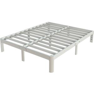 White Full Size Bed Frame 12 Inch, Metal Full Bed Frame No Box Spring Needed, Heavy Duty Steel Support 3500 LBS, DIY Headboard, Noiseless, Round Corner Legs, Storage Space, Easy Assembly