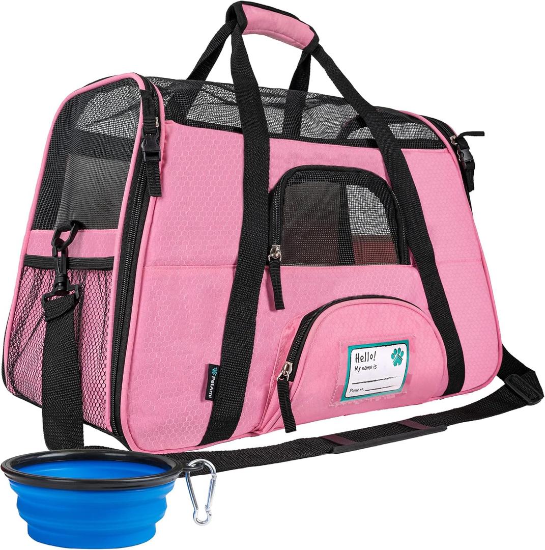 PetAmi Airline Approved Pet Carrier for Cat, Soft Sided Dog Carrier for Small Dogs, Cat Travel Supplies Accessories for Indoor Cats, Ventilated Pet Carrying Bag Medium Large Kitten Puppy, Small Pink (Small - 17"L x 10.2"W x 11.2"H)