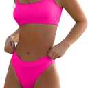 High Waisted Bikini for Women Tummy Control Bottoms Push Up Crop Top Swimsuit 2 Piece High Cut Teens Girls Bathing Suits (Large, Black Sports Bikini)