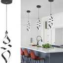 Modern Led Pendant Light Fixture, 15W Black Spiral Led Chandelier Hanging Lamp, 4500K Daylight White Pendant Lamp, Adjustable Height Pendant Light for Kitchen Dining Room Bedroom Kitchen Island Cafe