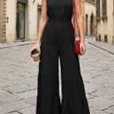 BLENCOT Jumpsuits for Women Summer Casual Loose Sleeveless Overalls Jumpsuit Ruffle Wide Leg Long Flare Pant Flowy Rompers (Black, L)