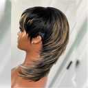 Mullet Wig for Black Women - Brown Ombre Pixie Cut Wig With Bangs - Heat Resistant