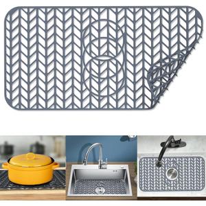 Sink Protectors for Kitchen Sink 12" 13" 16" 18" 19" 24" 26" 28" 29" 30" Silicone Sink mat| Silicone Kitchen Sink Mat Grid for Bottom of Farmhouse Stainless Steel(24"x 12.5"Gray)