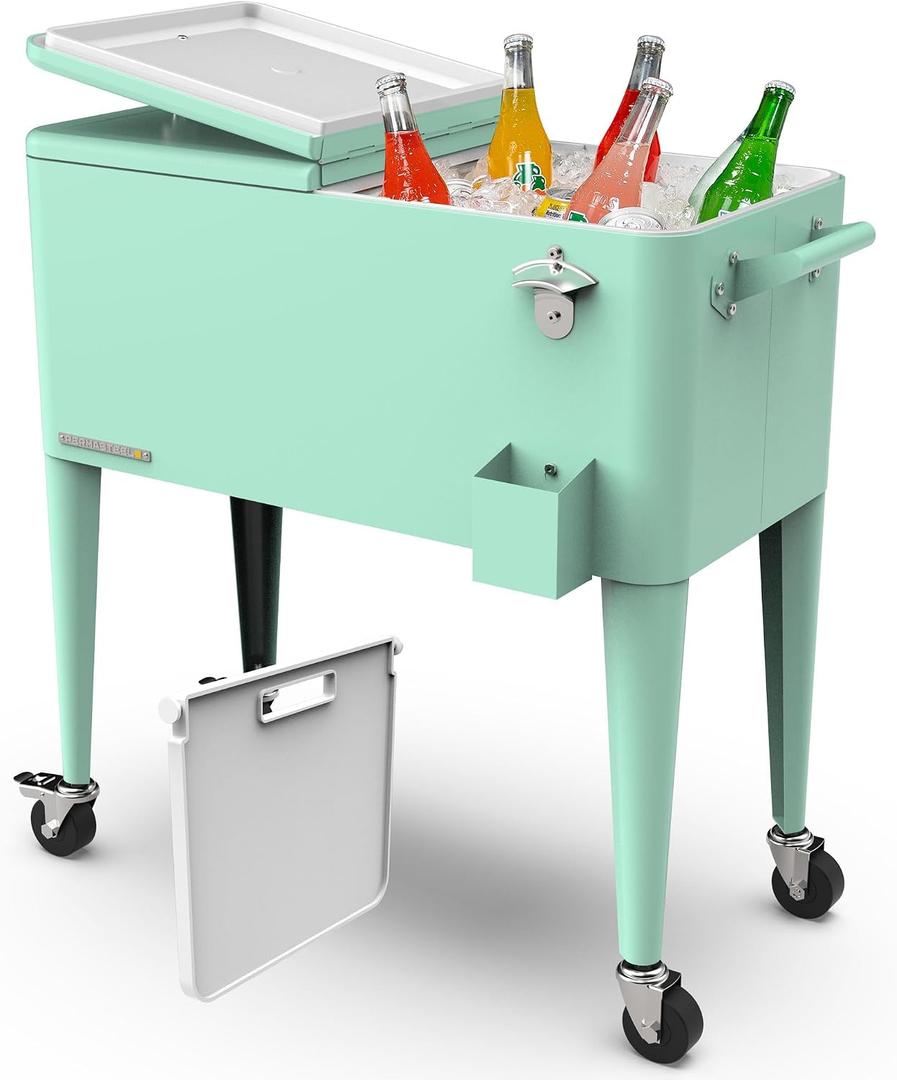 Permasteel Party Cooler with Divider, Spacious 80-Qt Capacity, Chills 36hrs, Serving Tray, Rolling Ice Chest for Indoor and Outdoor Entertainment, Matte Mint