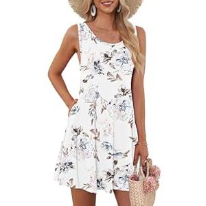 AUSELILY Women's Summer Dress Sleeveless Floral Mini Dresses with Pockets Bohemian Dress 2025 New Floral White XL
