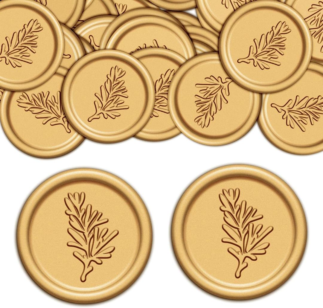 Mingting Wax Seal Stickers, 50 Pack Rosemary Wedding Invitation Envelope Seals Stickers Antique Gold Self- Adhesive for Christmas Birthday Baby Shower Party Essentials Gift Wrapping