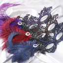 Zinniday Feather Masquerade Mask for Women - Halloween Lace Eyemask with Removable Peacock Feathers, Venetian Party Masks