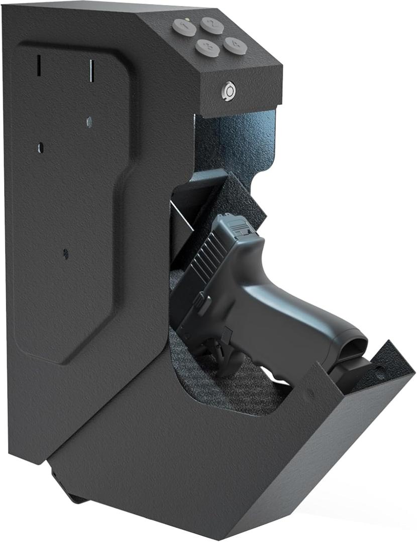 VERPROOF Gun Safe Quick Access Handgun Firearm Safes for Pistols Drop Down Single Gun Safety for Nightstand Wall Mount Bedside Desk Vehicle Bed Personal Safe with Keypad Lock and Key Lock